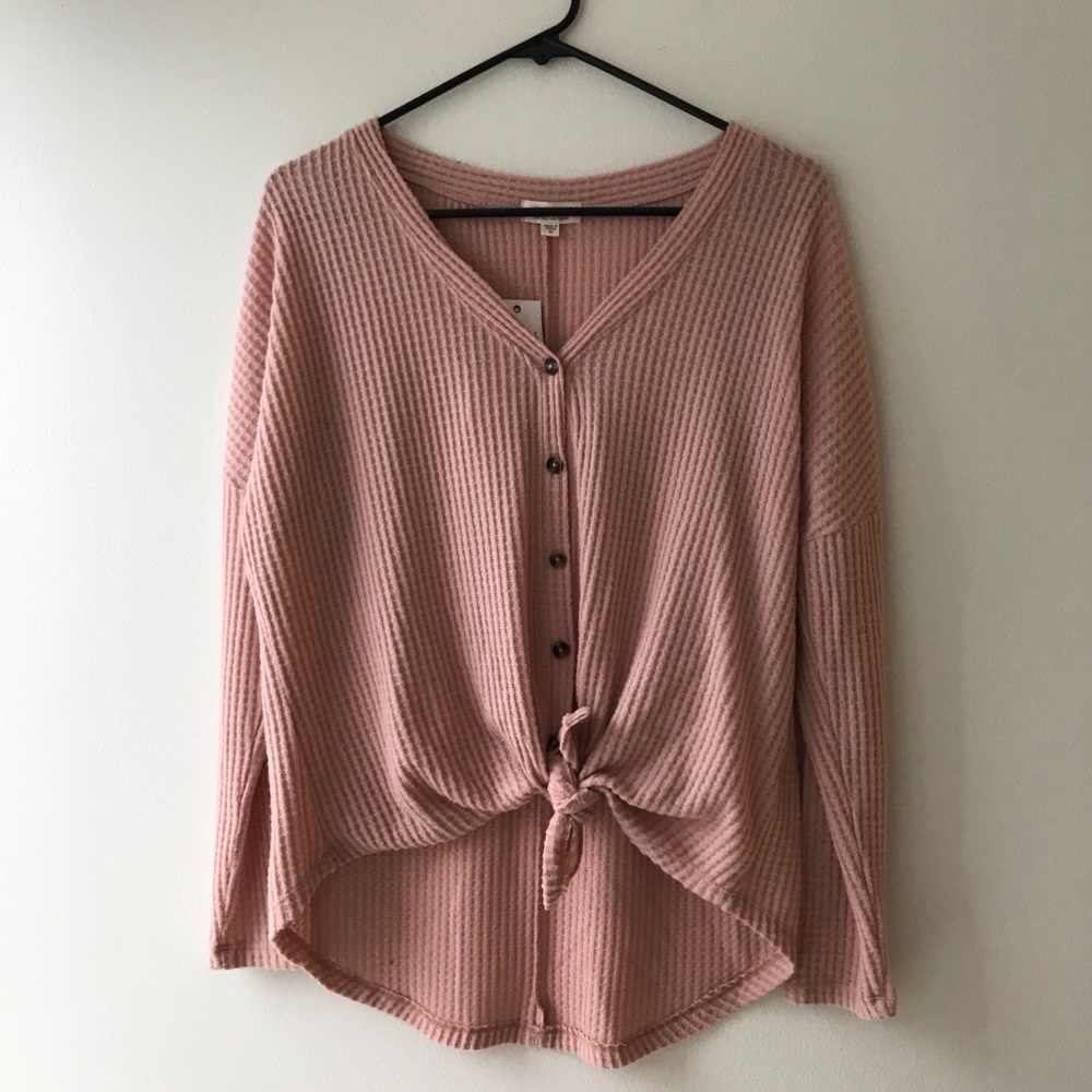 Pink waffle knit long sleeve shirt